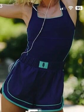 Free People Movement Varsity Blues Runsie Navy/Green combo